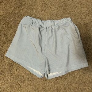 blue and white striped shorts